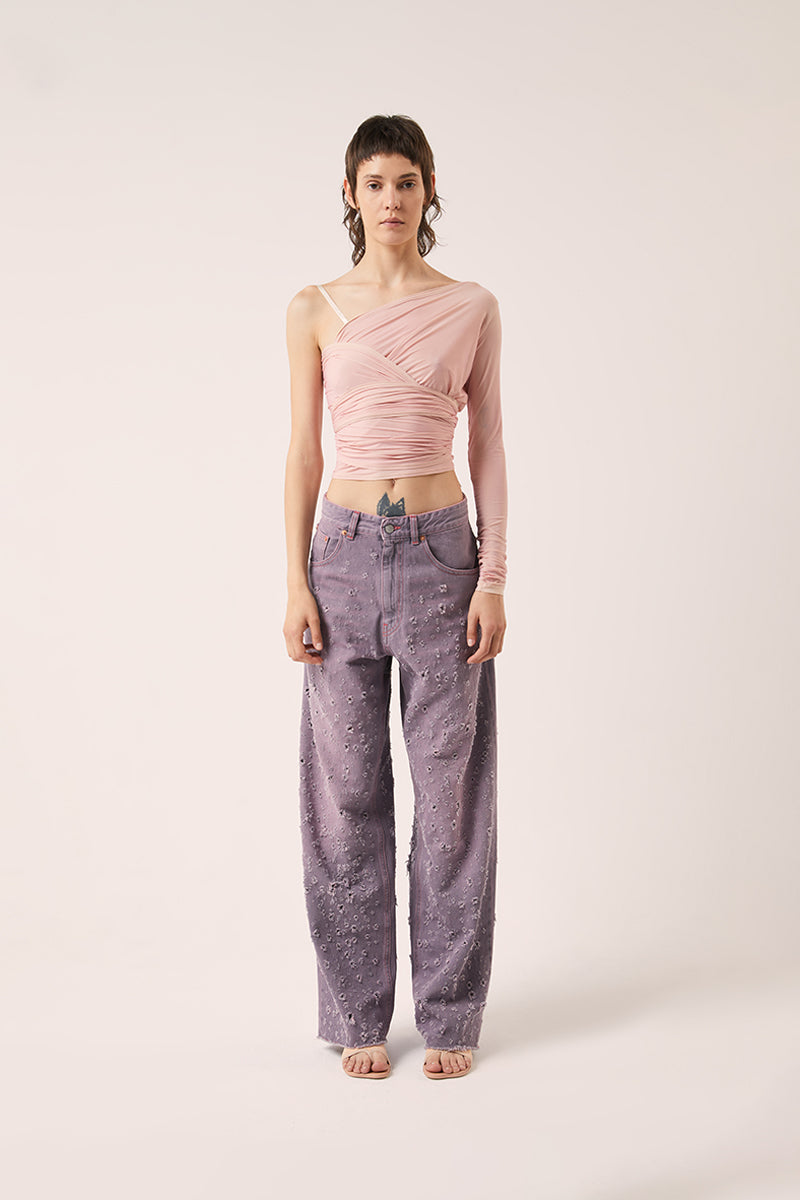 Distressed straight leg jeans-Pink MM6 MAISON MARGIELA