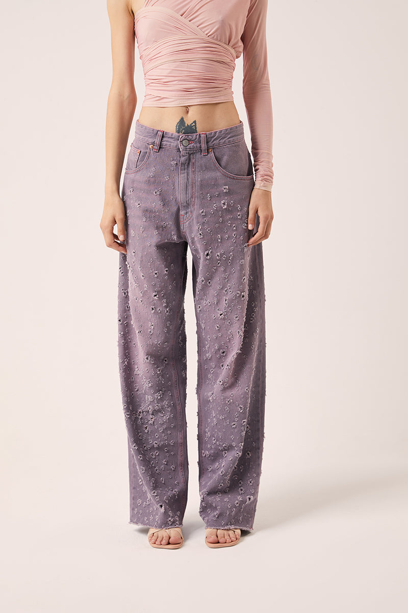 Distressed straight leg jeans-Pink MM6 MAISON MARGIELA