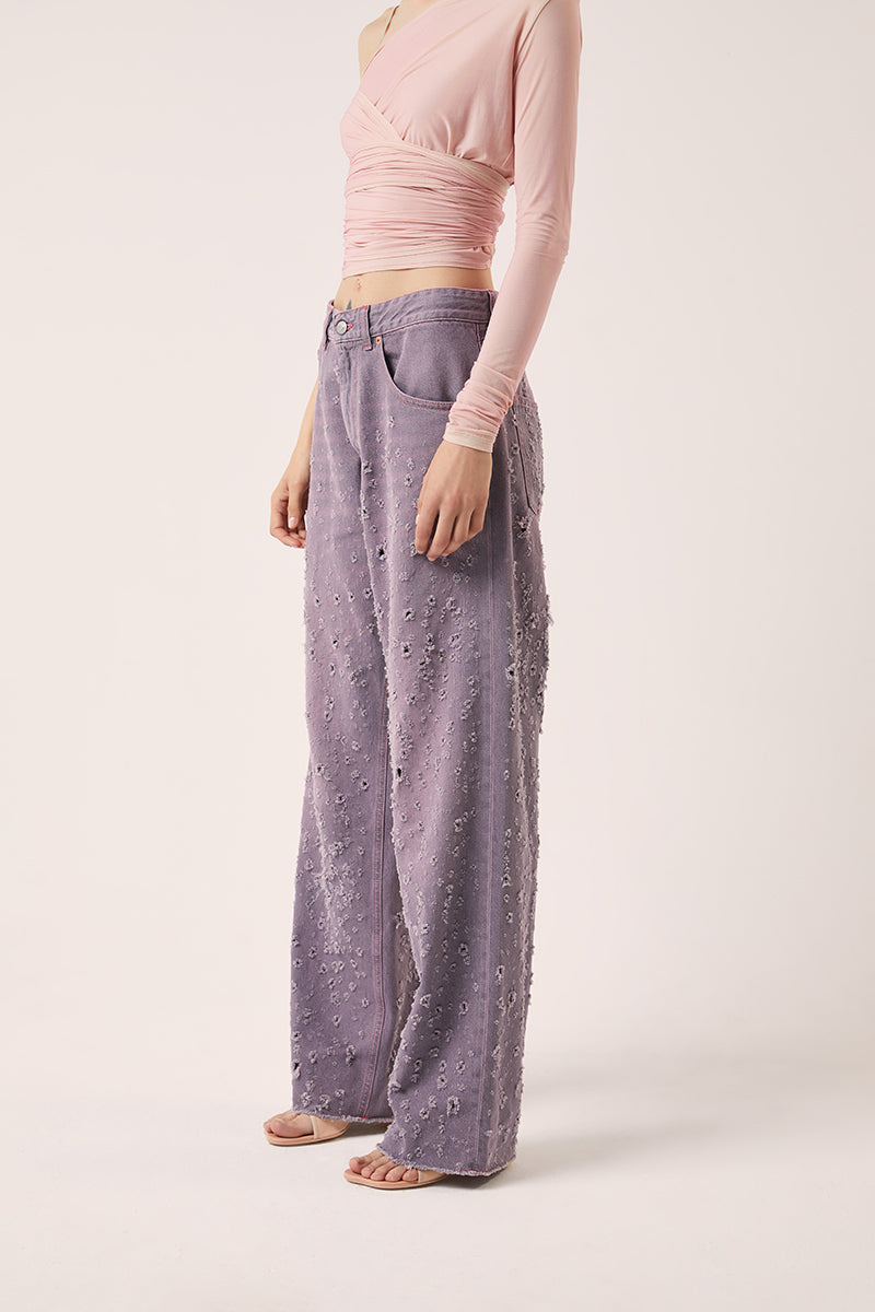 Distressed straight leg jeans-Pink MM6 MAISON MARGIELA