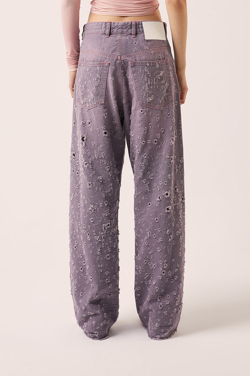 Distressed straight leg jeans-Pink MM6 MAISON MARGIELA