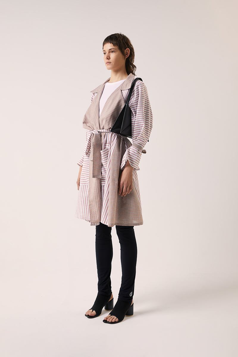 Double-breasted belted trench coat-White/Brown 240791