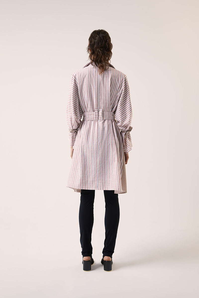 Double-breasted belted trench coat-White/Brown 240791