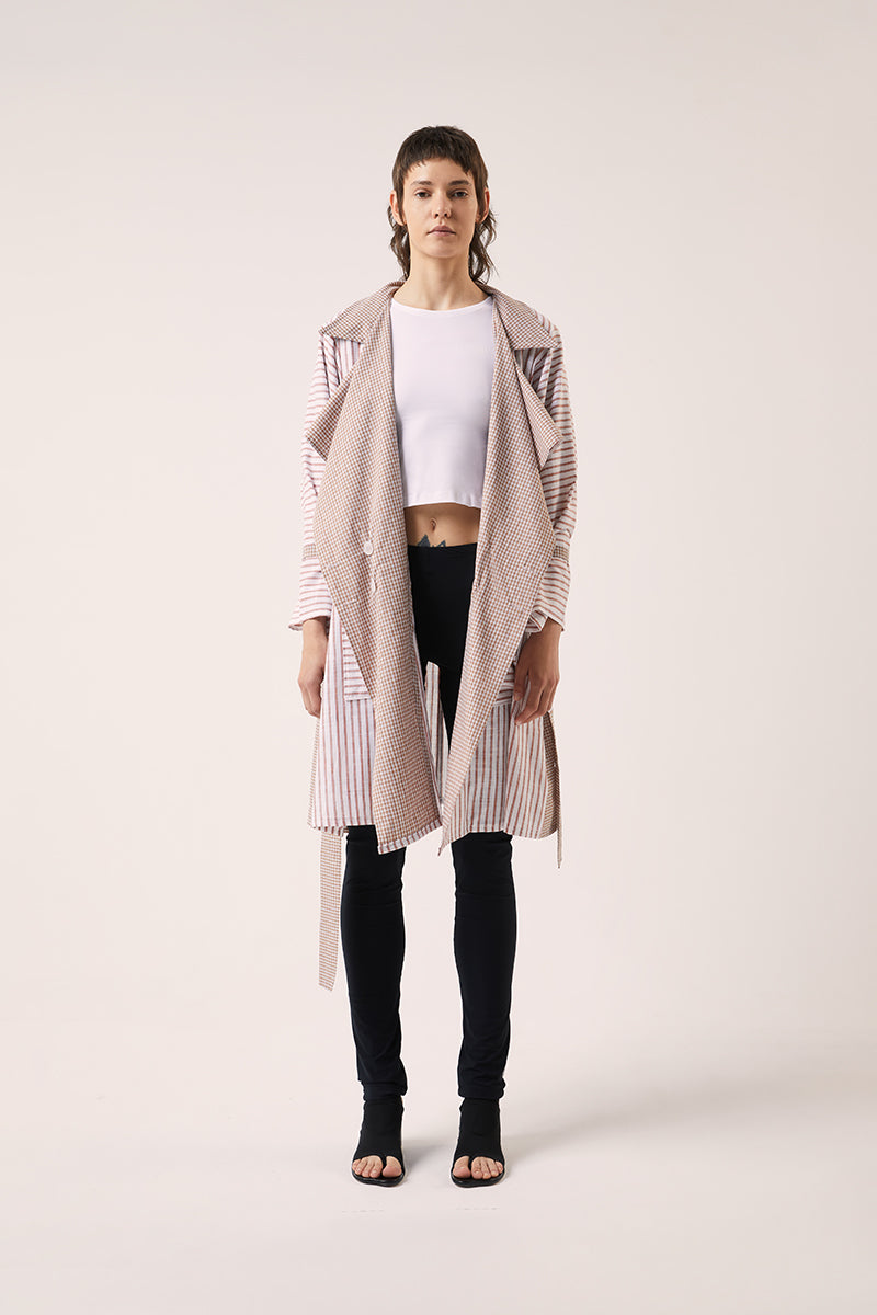 Double-breasted belted trench coat-White/Brown 240791