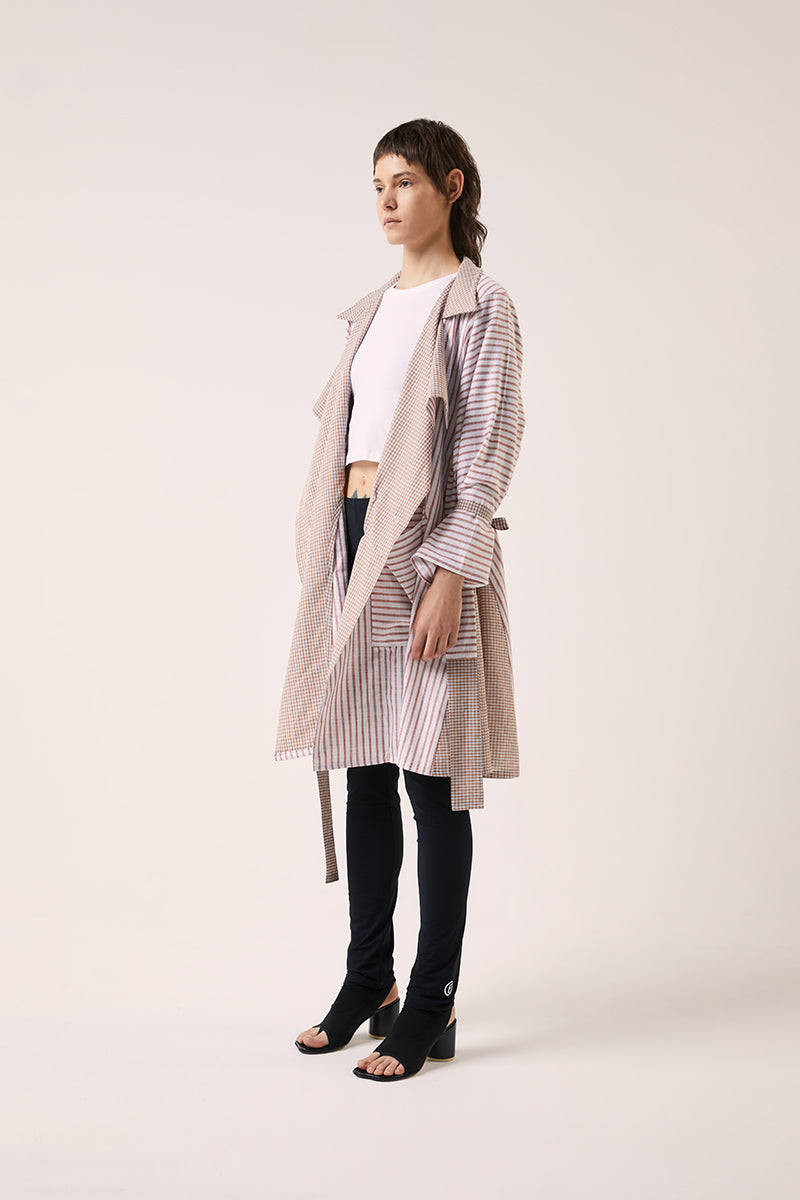 Double-breasted belted trench coat-White/Brown 240791