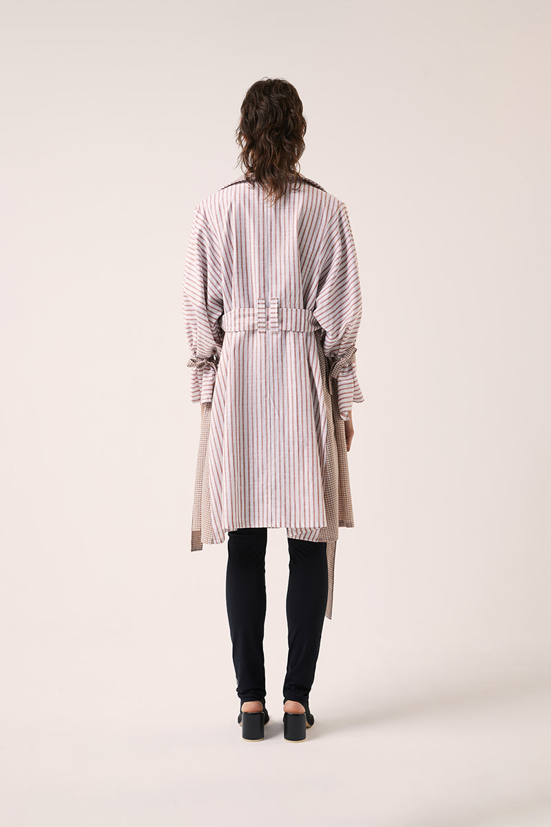 Double-breasted belted trench coat-White/Brown 240791