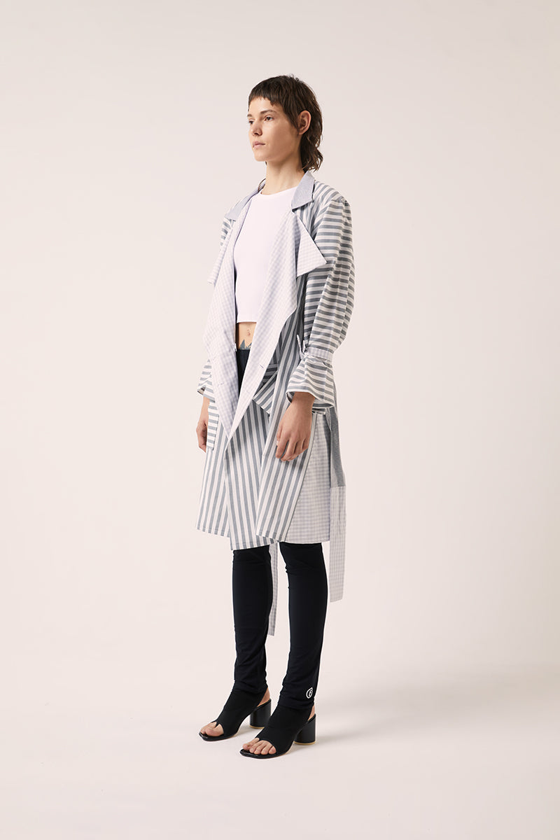 Double-breasted belted trench coat-Grey/White 240791
