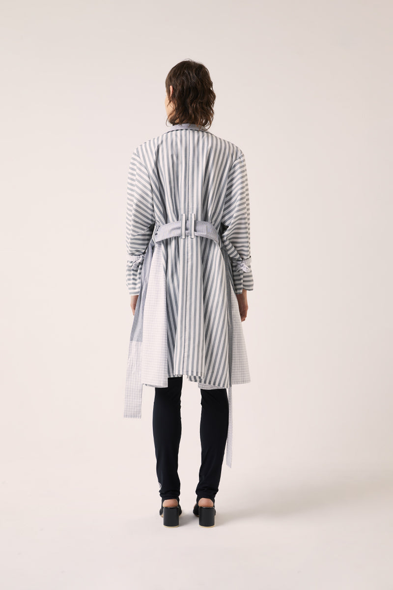 Double-breasted belted trench coat-Grey/White 240791