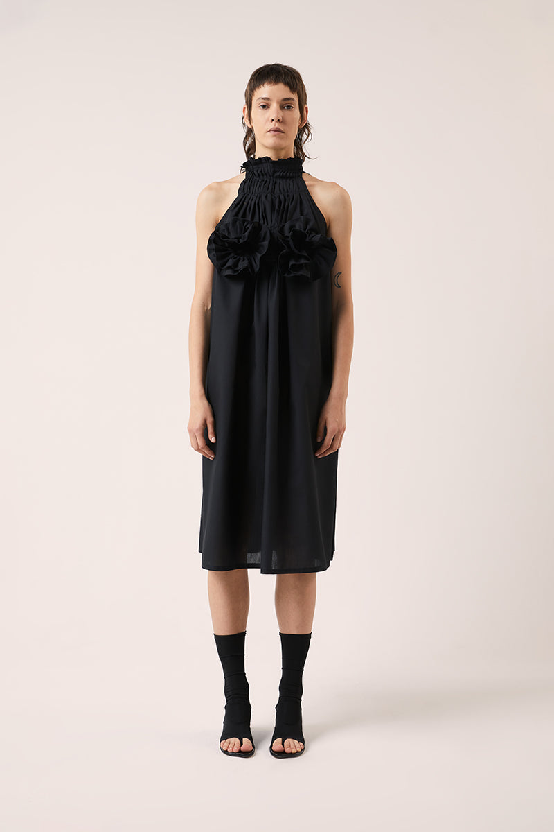 Flower applique dress-Black 240791