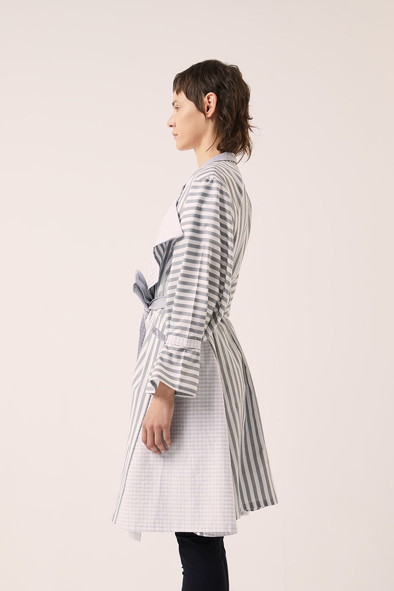 Double-breasted belted trench coat-Grey/White 240791