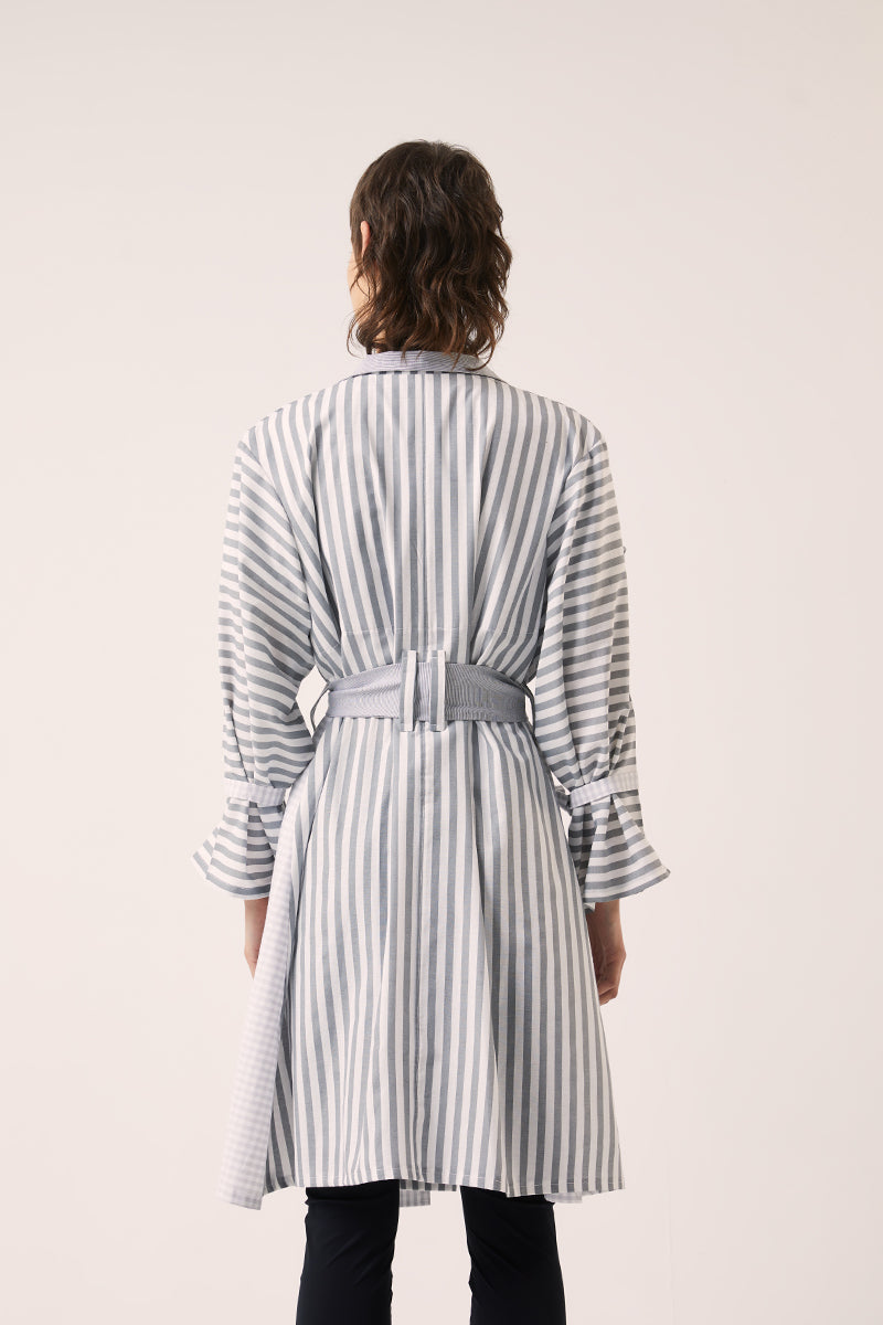 Double-breasted belted trench coat-Grey/White 240791