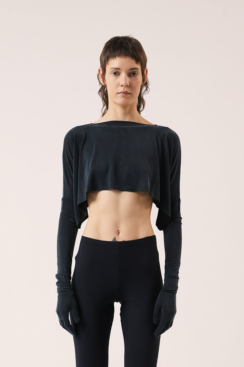 Glove sleeve crop top-Black MM6 MAISON MARGIELA