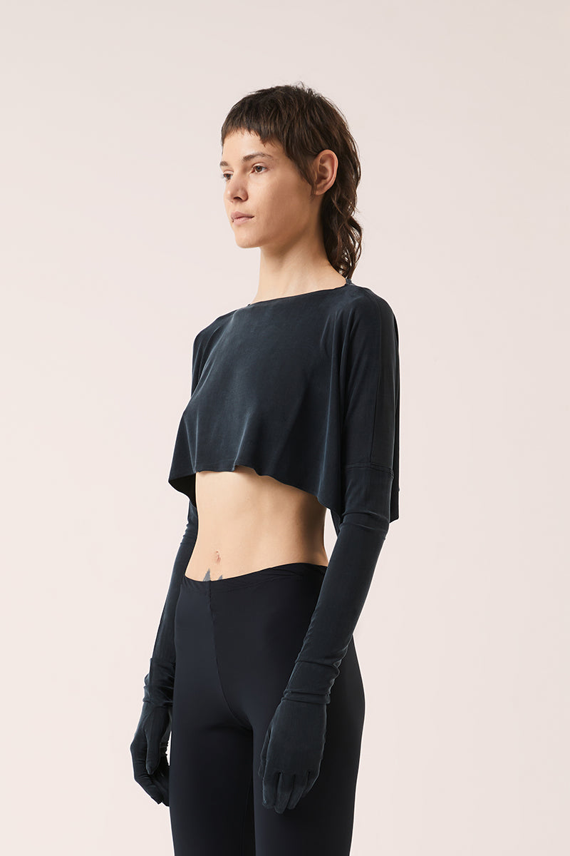 Glove sleeve crop top-Black MM6 MAISON MARGIELA