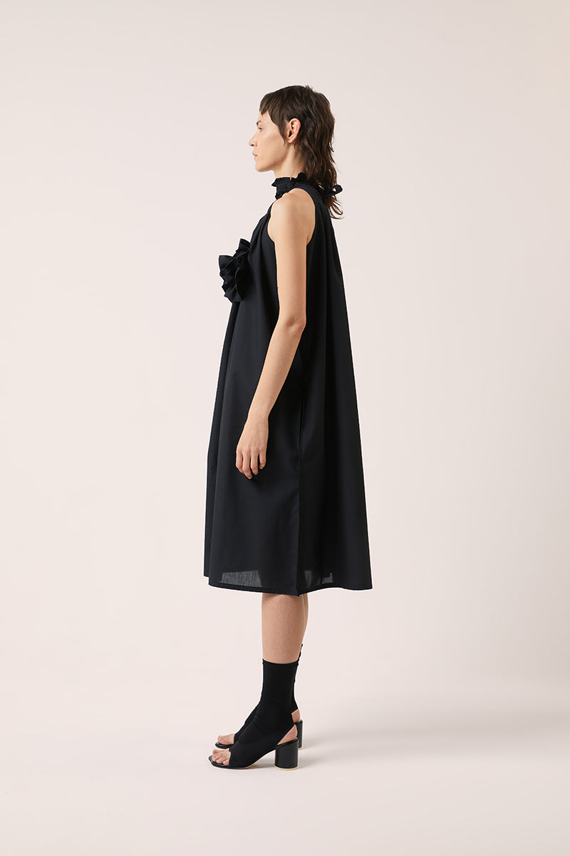 Flower applique dress-Black 240791