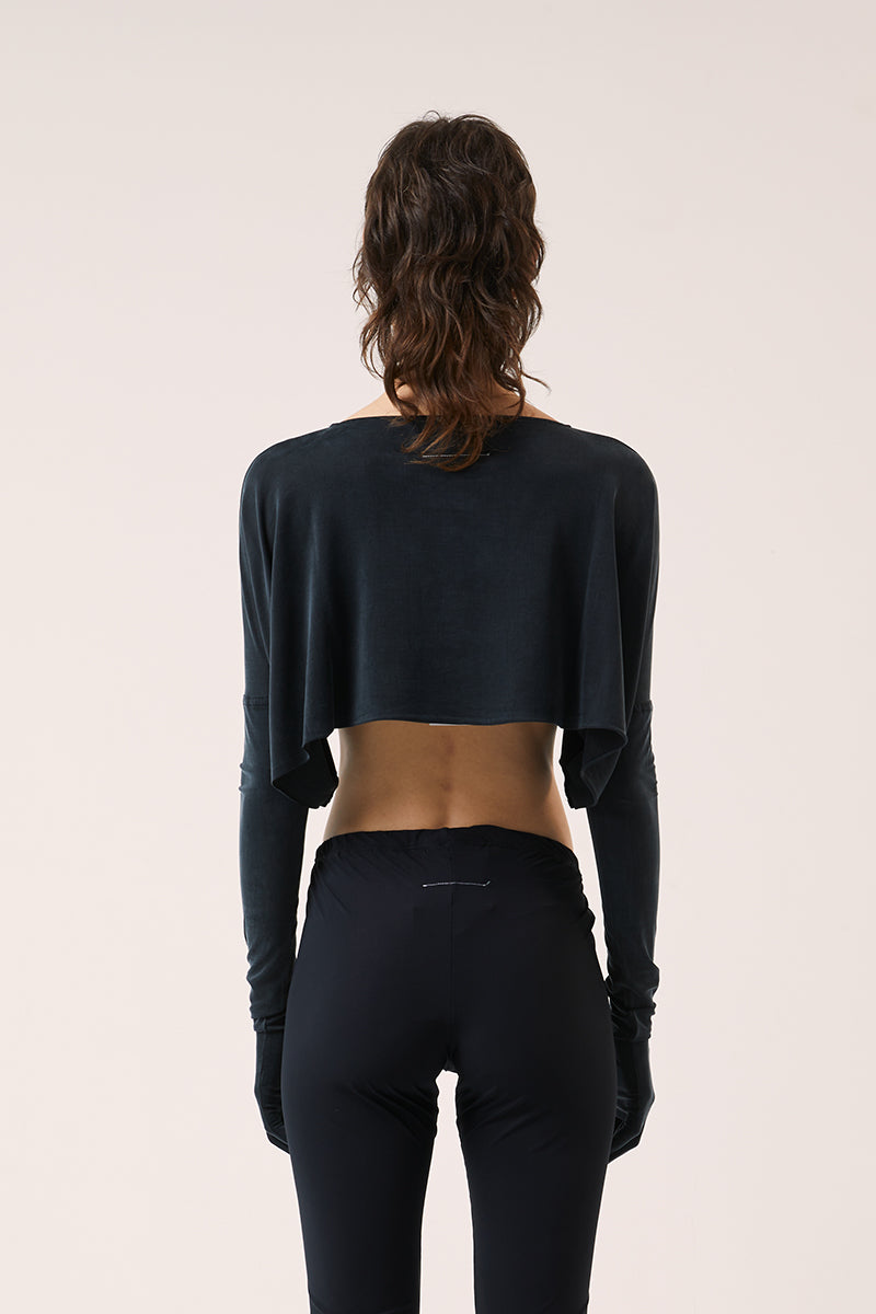 Glove sleeve crop top-Black MM6 MAISON MARGIELA
