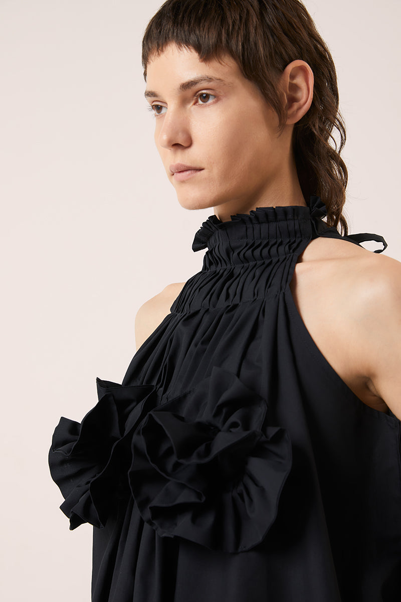Flower applique dress-Black 240791