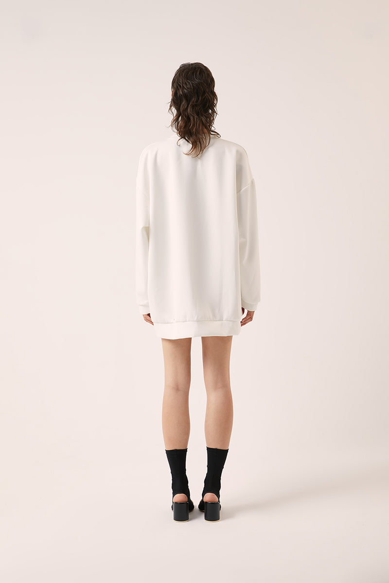 Graphic print sweater dress-White DIGITARIA