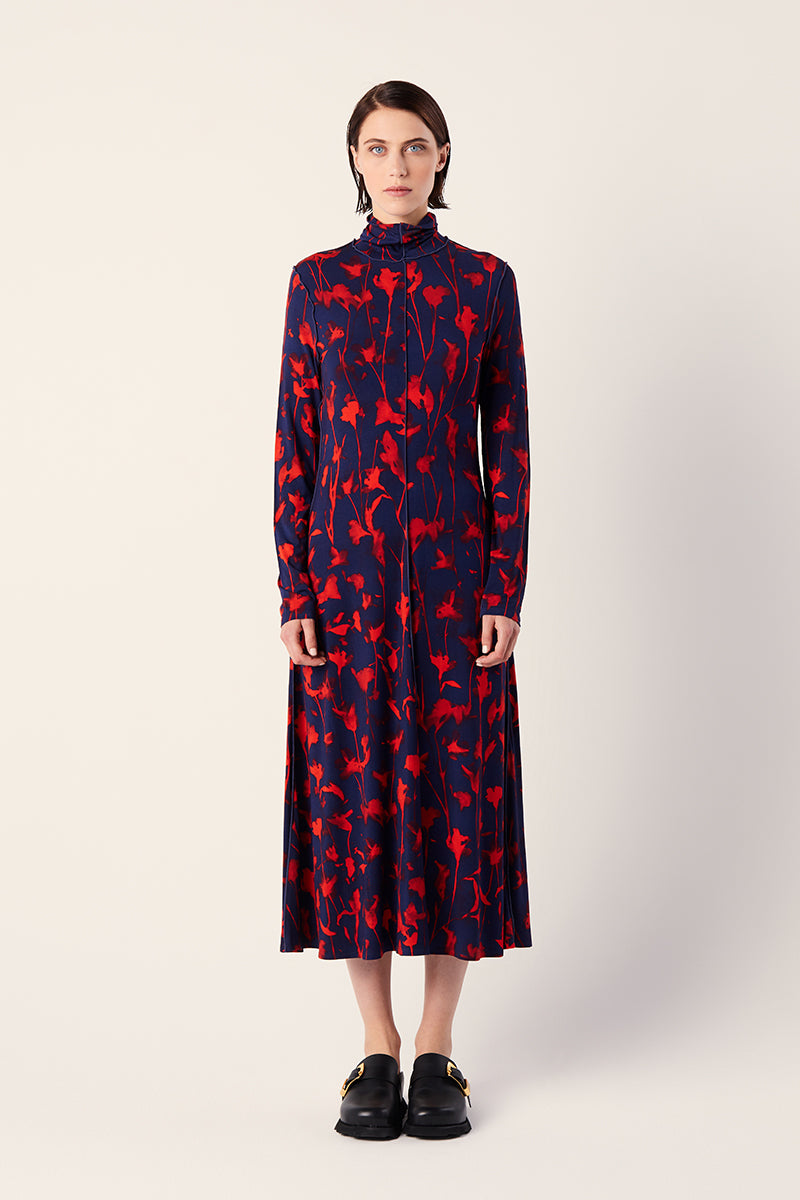 Cyanotype floral-pattern dress-Midnight blue/Bright red PROENZA SCHOULER WHITE LABEL