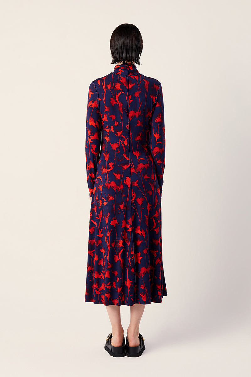 Cyanotype floral-pattern dress-Midnight blue/Bright red PROENZA SCHOULER WHITE LABEL