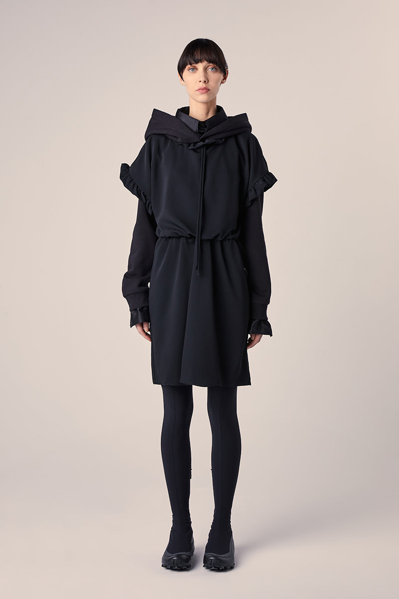 Layered hooded minidress-Black MM6 MAISON MARGIELA