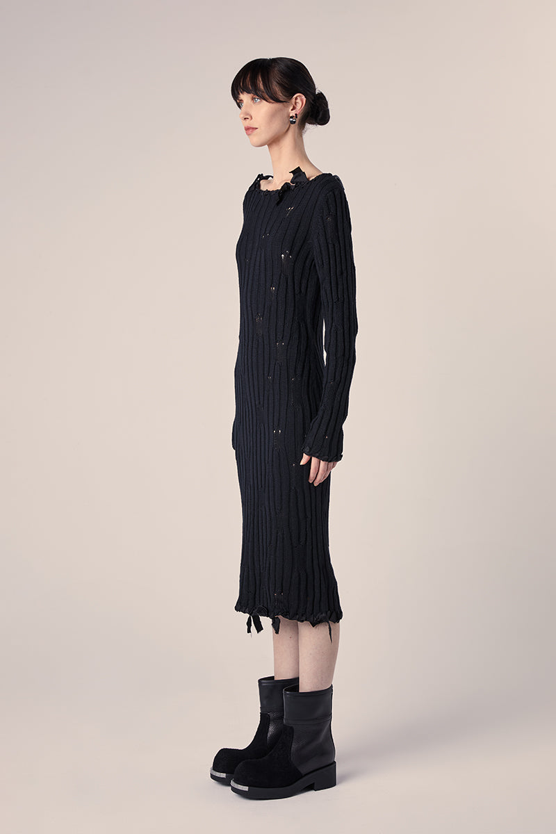 Knit Midi Dress with ribbons-Black MM6 MAISON MARGIELA