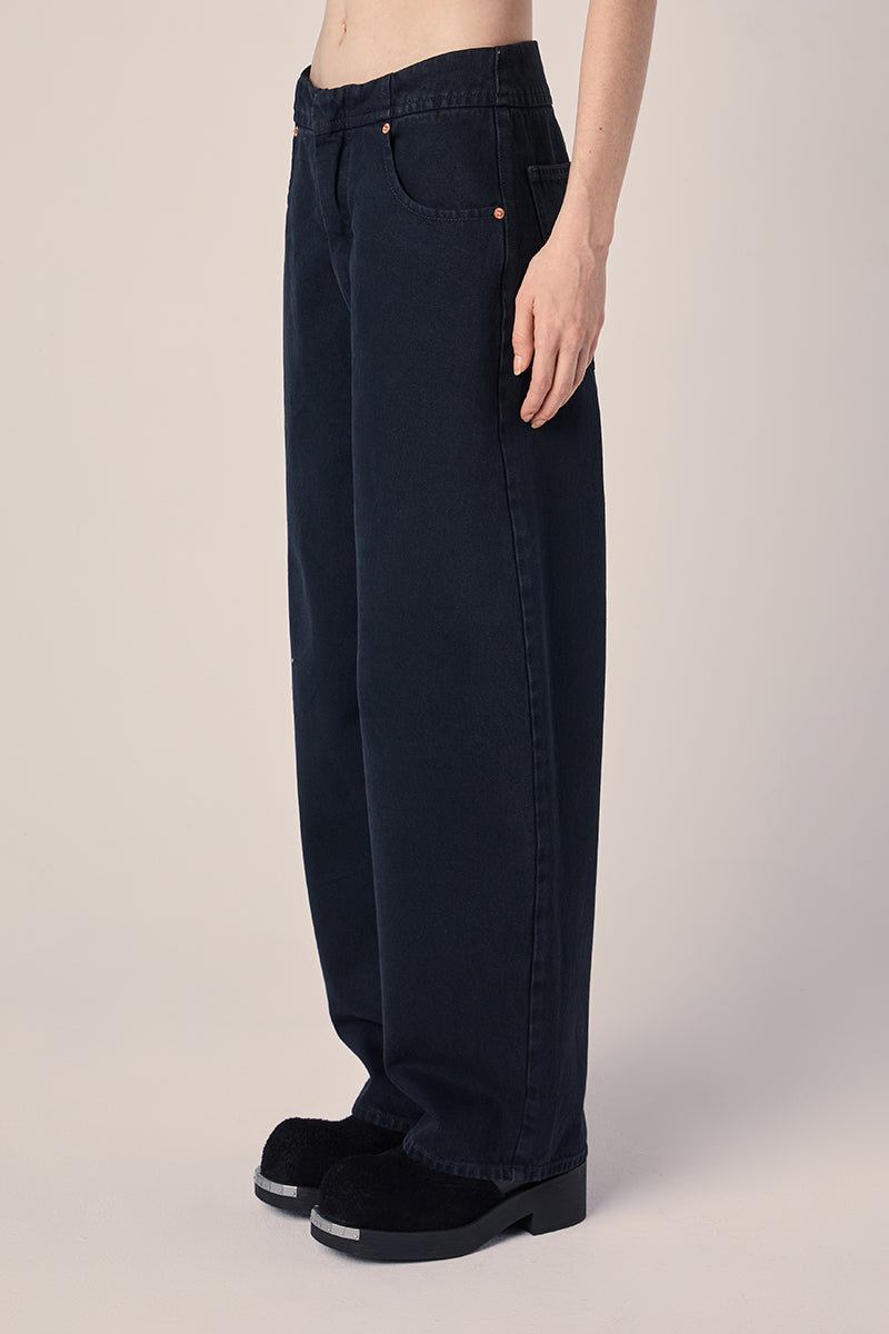 Single-stitch logo high-rise wide-leg jeans-Black MM6 MAISON MARGIELA