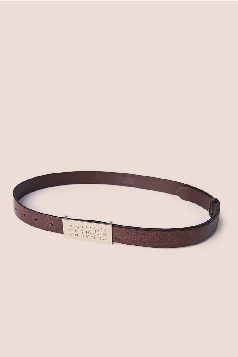 Logo-embossed leather belt-Brown MM6 MAISON MARGIELA