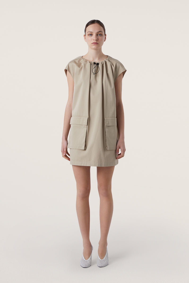 Cotton poplin mini dress-Taupe Brown MM6 MAISON MARGIELA
