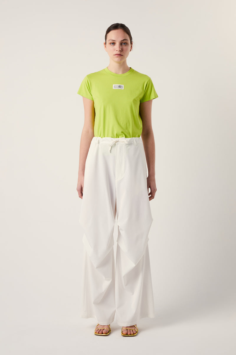 Gathered-detail drawstring wide trousers-White MM6 MAISON MARGIELA