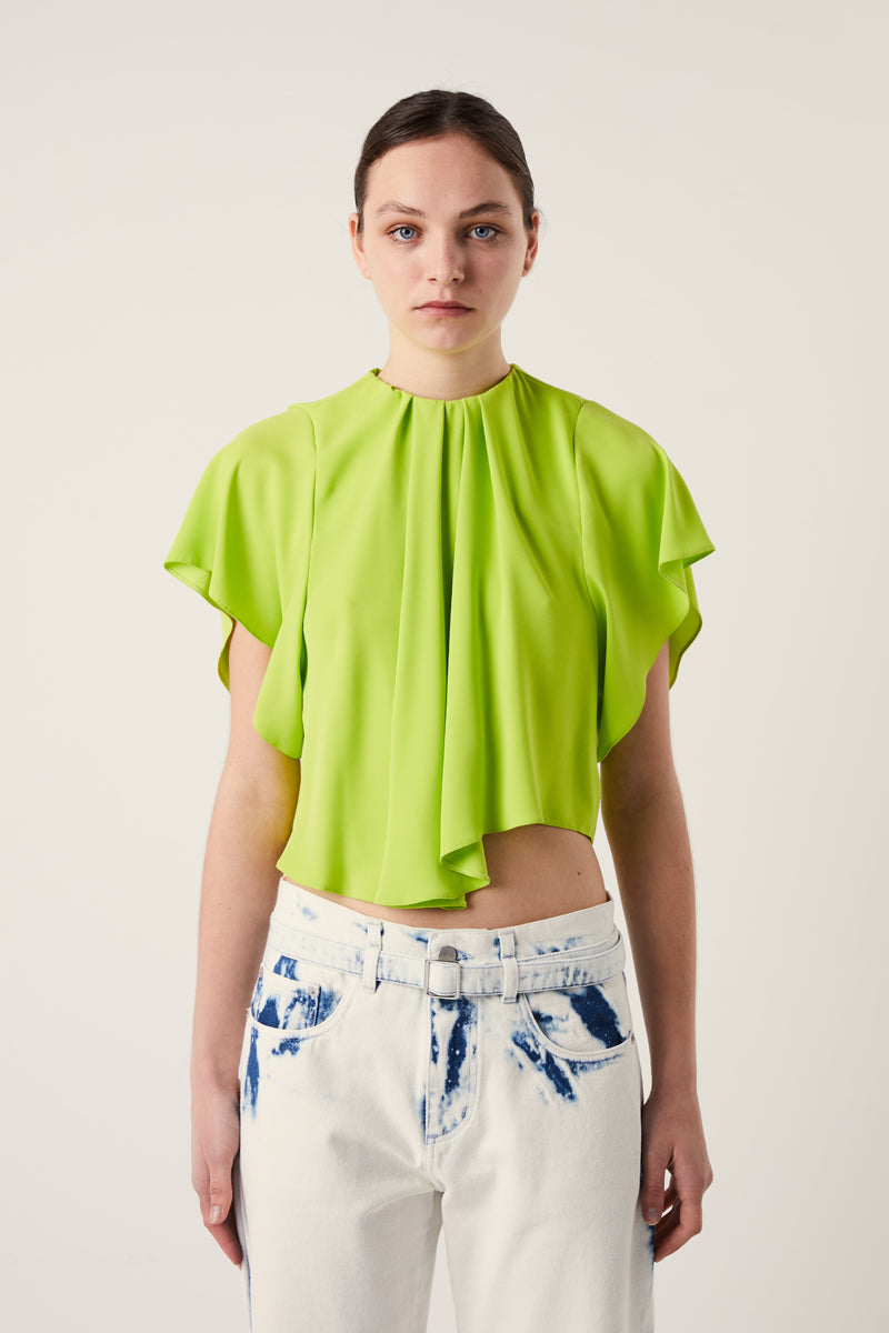 Gathered-detail cropped T-shirt-Acid Green MM6 MAISON MARGIELA