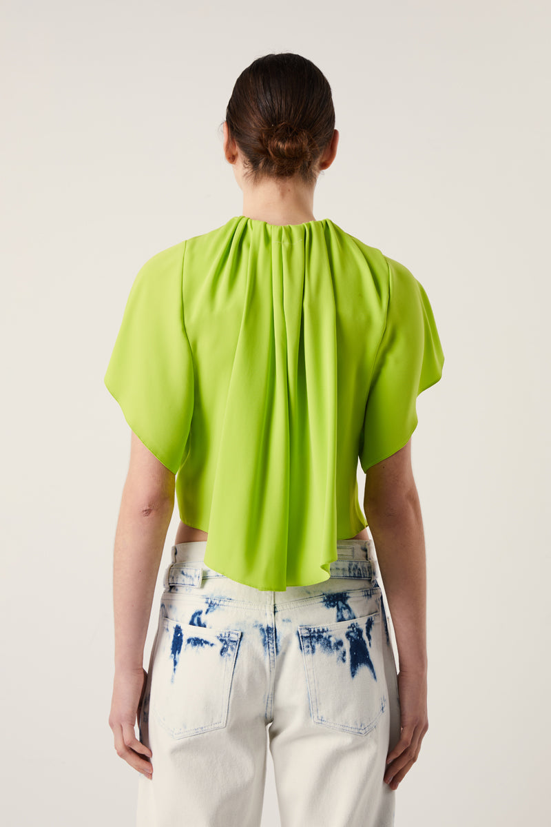 Gathered-detail cropped T-shirt-Acid Green MM6 MAISON MARGIELA