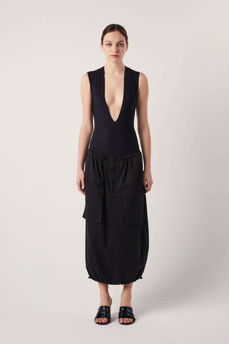 Drawstring-waist cotton midi skirt-Black MM6 MAISON MARGIELA