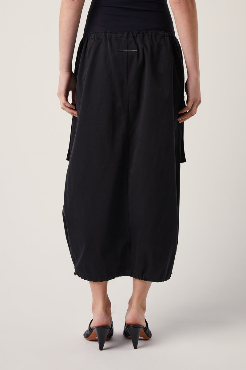 Drawstring-waist cotton midi skirt-Black MM6 MAISON MARGIELA