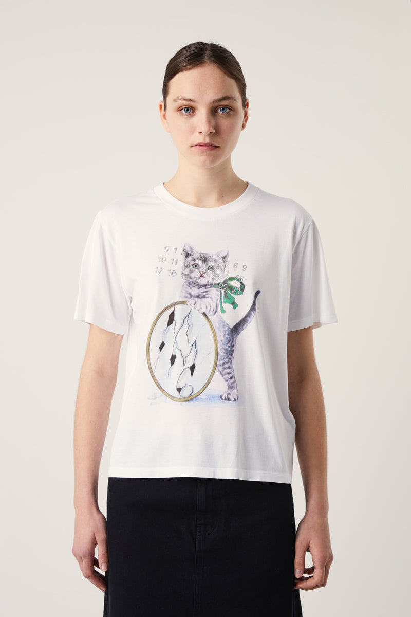 Cat-print cotton T-shirt-White/multicolour MM6 MAISON MARGIELA