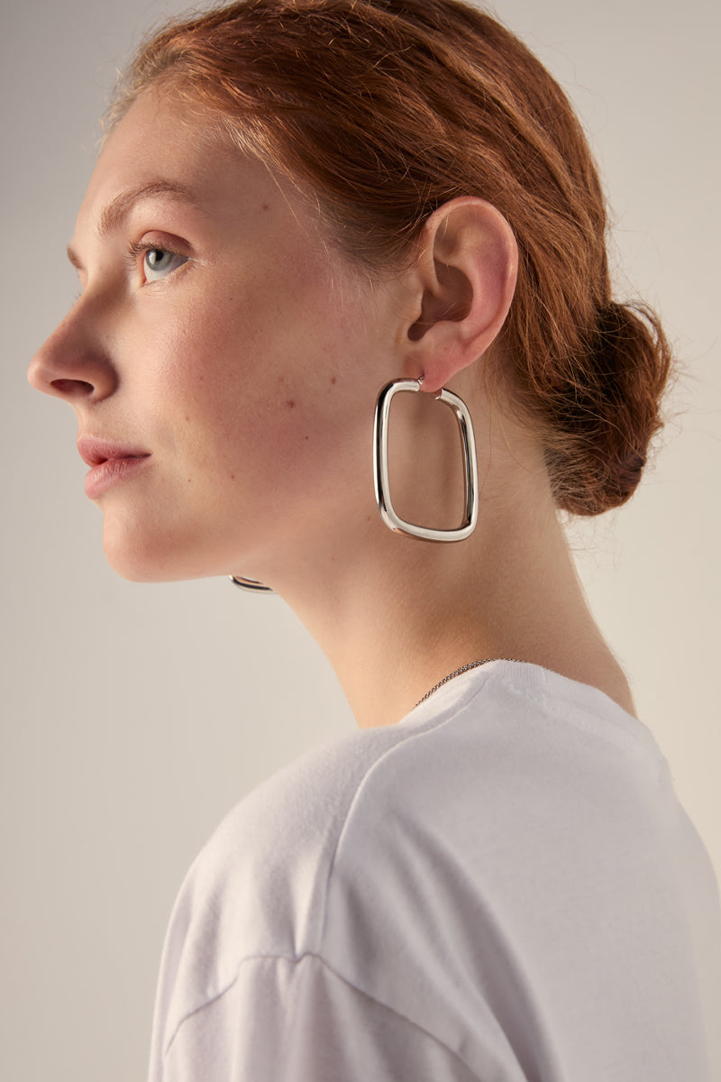 Square shape hoop earrings-Silver MM6 Maison Margiela
