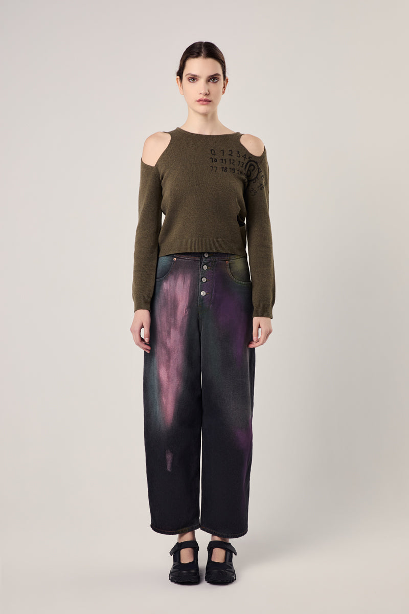 Bleached-effect straight-leg jeans/Black-multicolour MM6 MAISON MARGIELA