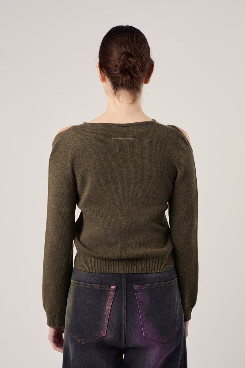 Number-print cut-out wool jumper-Moss Green MM6 MAISON MARGIELA