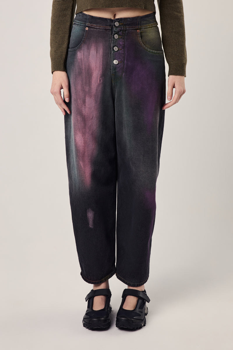 Bleached-effect straight-leg jeans/Black-multicolour MM6 MAISON MARGIELA