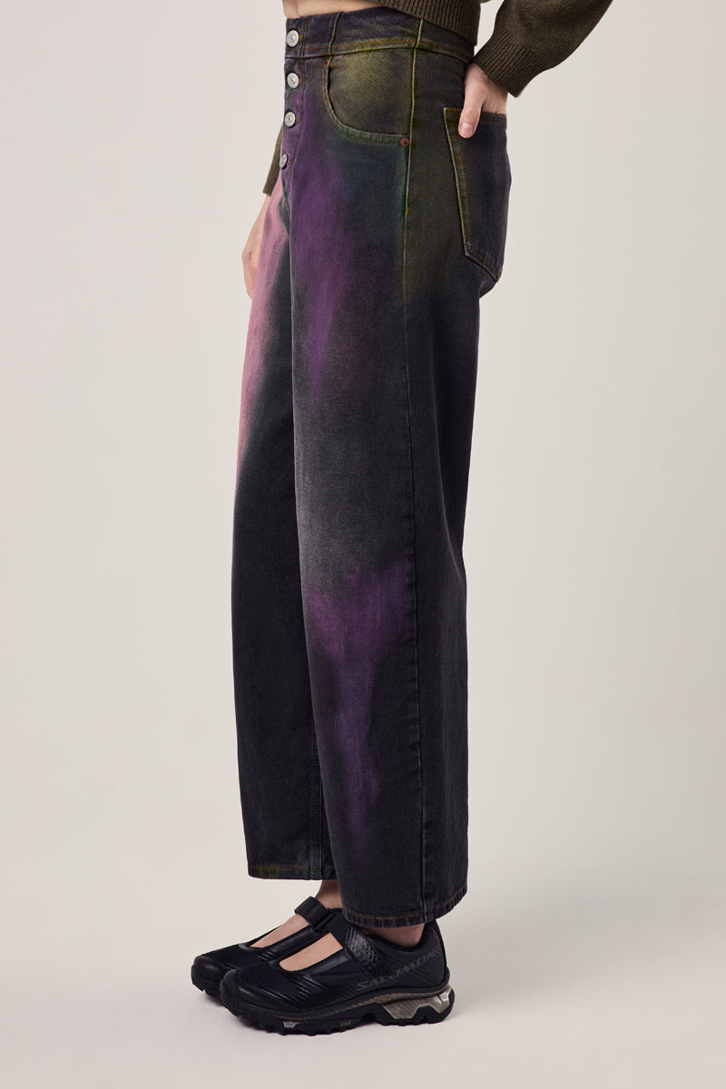 Bleached-effect straight-leg jeans/Black-multicolour MM6 MAISON MARGIELA