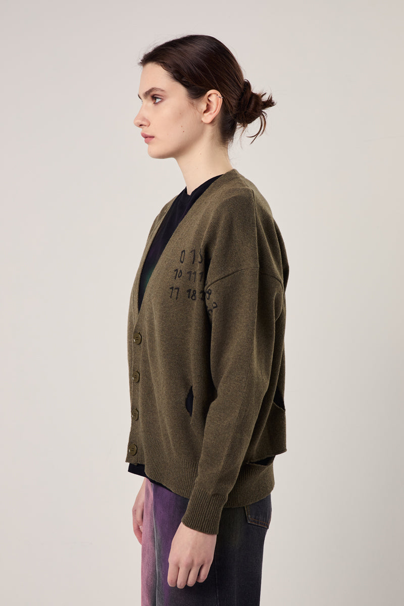 Numbers motif wool cardigan-Moss Green MM6 MAISON MARGIELA