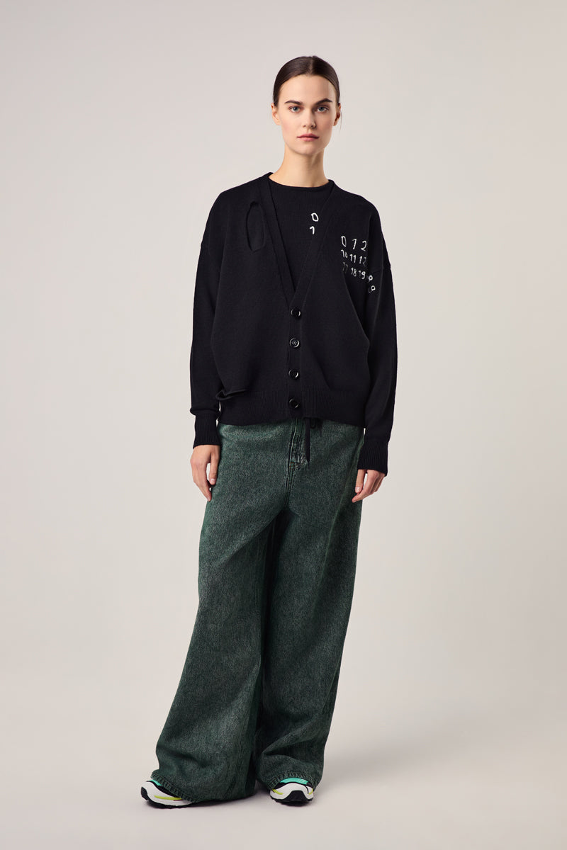Numbers motif wool cardigan-Black MM6 MAISON MARGIELA