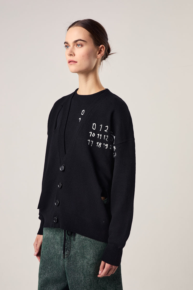 Numbers motif wool cardigan-Black MM6 MAISON MARGIELA
