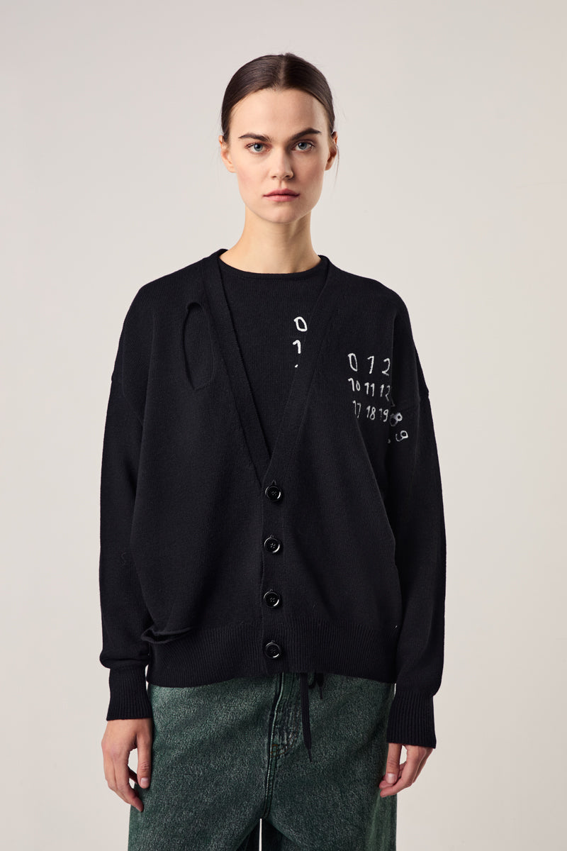 Numbers motif wool cardigan-Black MM6 MAISON MARGIELA