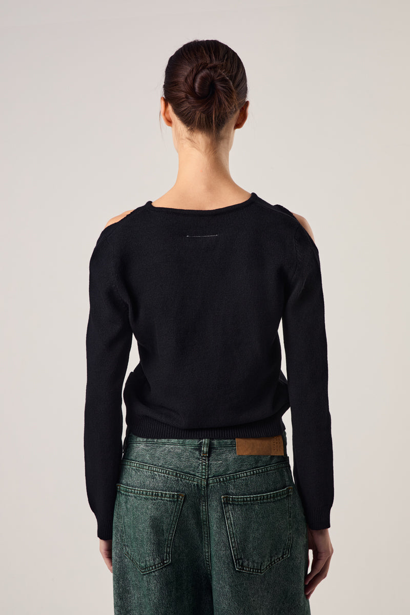 Number-print cut-out wool jumper/Black MM6 MAISON MARGIELA