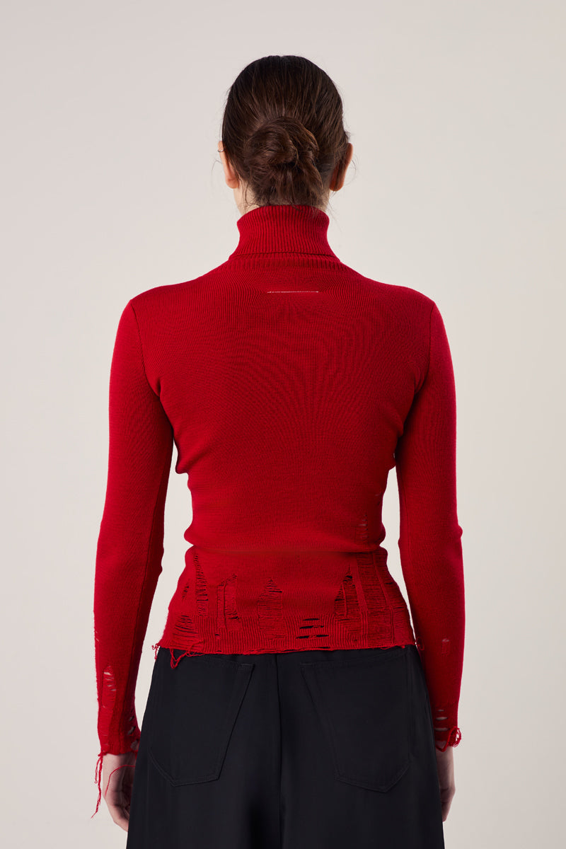 Distressed wool sweater/Red MM6 MAISON MARGIELA