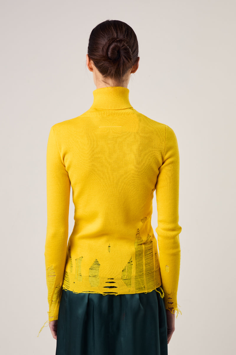 Distressed wool sweater/Yellow MM6 MAISON MARGIELA
