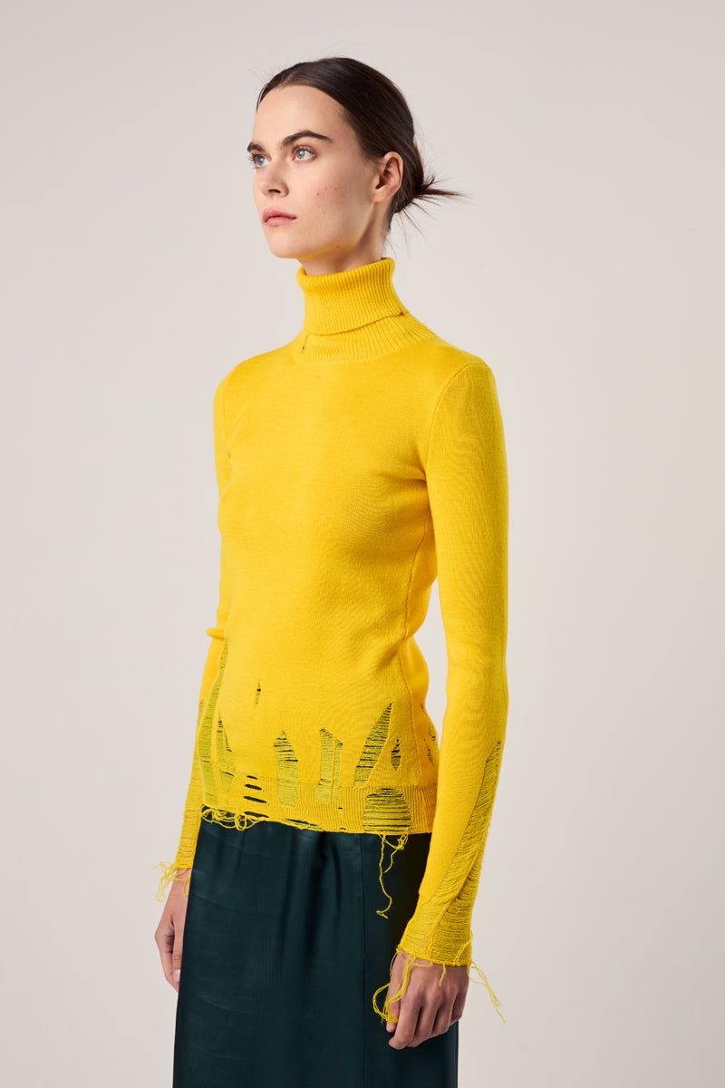 Distressed wool sweater/Yellow MM6 MAISON MARGIELA