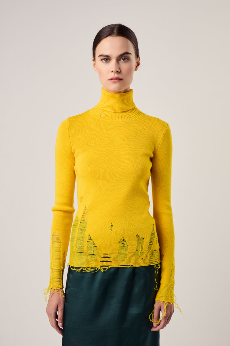 Distressed wool sweater/Yellow MM6 MAISON MARGIELA