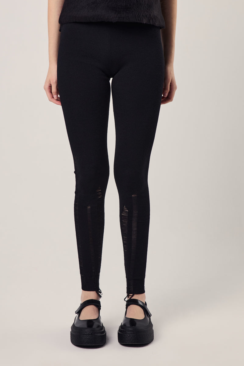 Ripped detailing wool leggings/Black MM6 MAISON MARGIELA