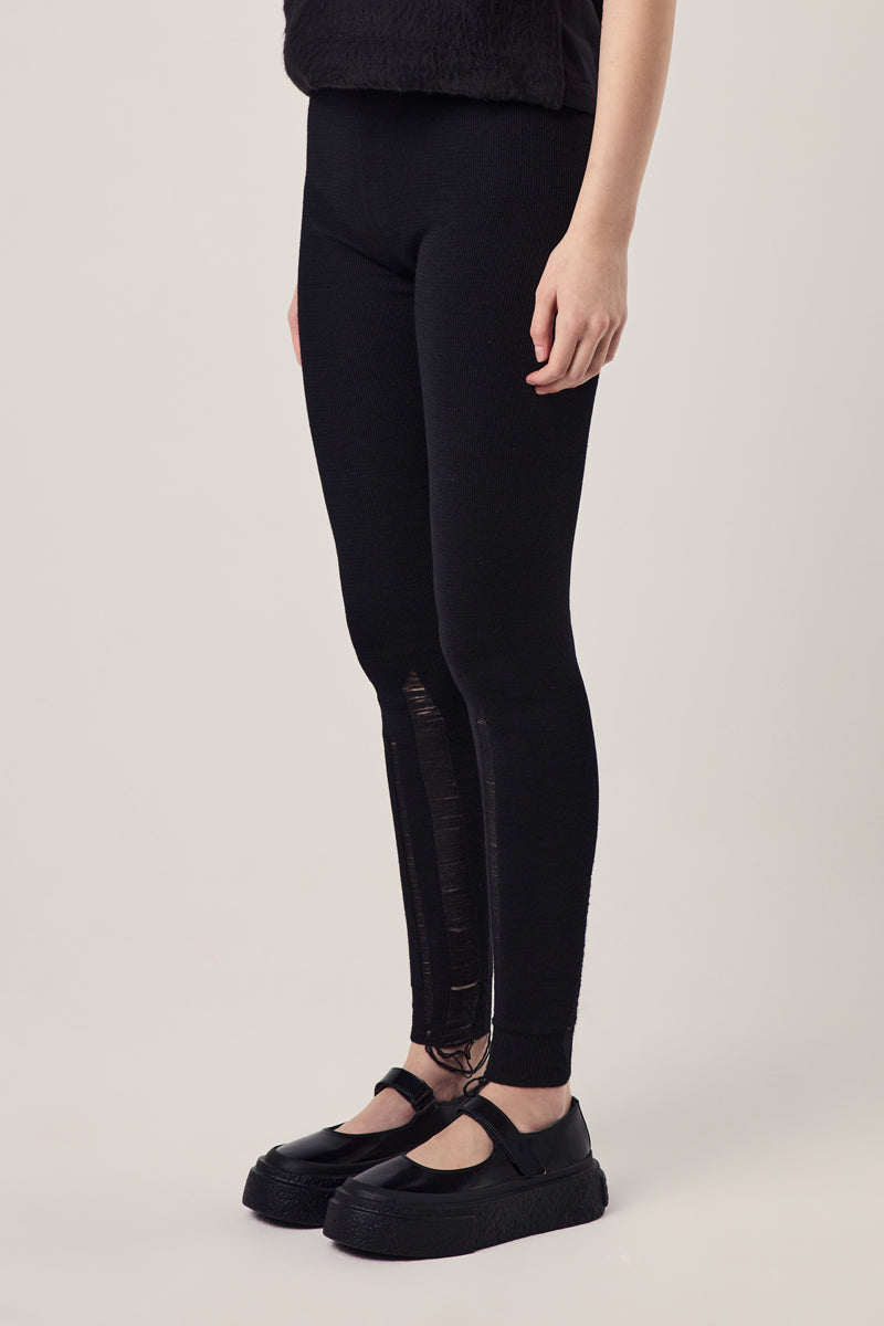 Ripped detailing wool leggings/Black MM6 MAISON MARGIELA