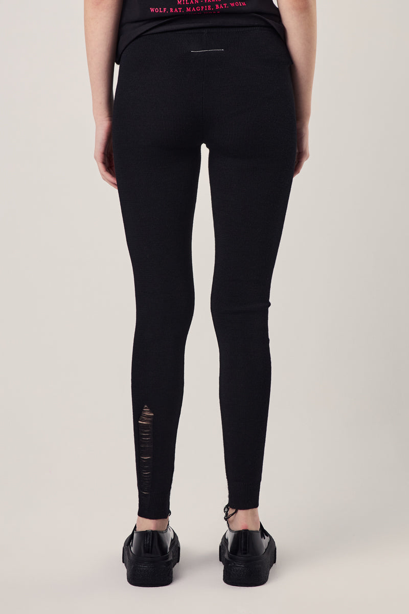 Ripped detailing wool leggings/Black MM6 MAISON MARGIELA